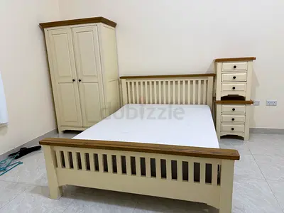 Solid Wood Double Bed with Wardrobe and Chest of Drawers - Cream & Oak