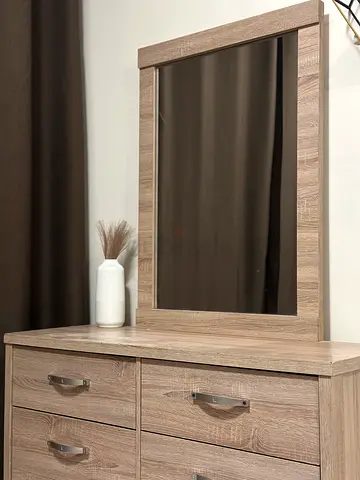 Wooden Dresser with Mirror — 6 Drawer Chest in Light Oak