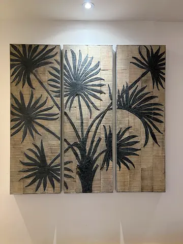 Large tropical palm wall art wooden panel decorative piece
