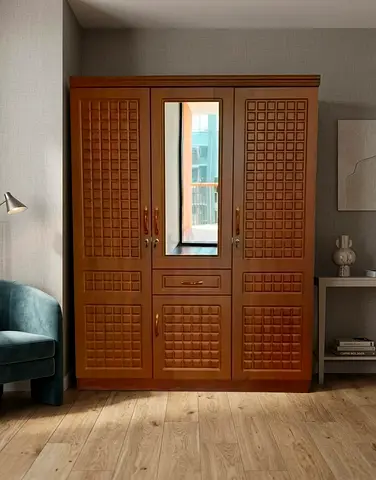Wood 3-Door Wardrobe with Mirror - brand new