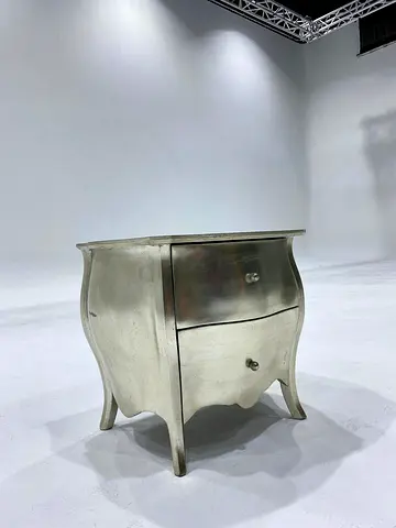 Silver Metallic 2-Drawer Bombé Nightstand / Bedside Cabinet