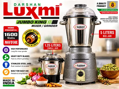 Darshan Luxmi Jumbo King 1600W Commercial Mixer Grinder – 5L + 1.25L Jars