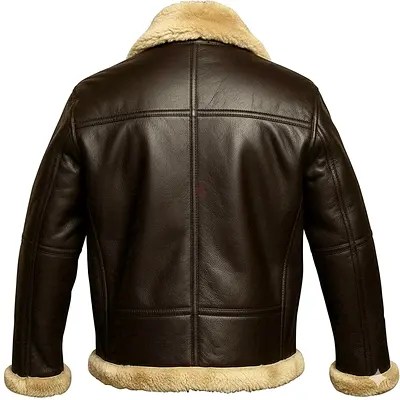 Brown Shearling Lined Leather Jacket - Men's Winter Bomber