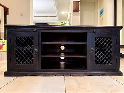Solid Wood TV Cabinet / Entertainment Unit with Lattice Doors