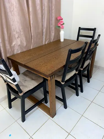 Heavy Solid Wood Dining Table with 4 Chairs - Oak Finish