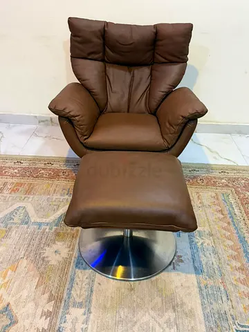 Marina home brown leather swivel recliner arm chair with ottoman