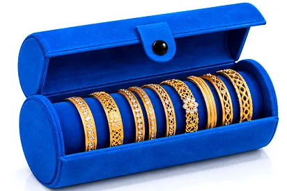 Blue Velvet Bangle Storage Box - 8 Slot Jewelry Organizer