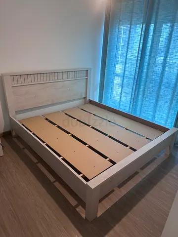 King-size wooden bed frame with headboard - light oak