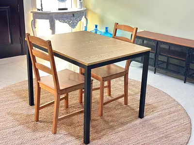 Solid Wood Dining Table with 2 Chairs - Compact 2-Seater Set