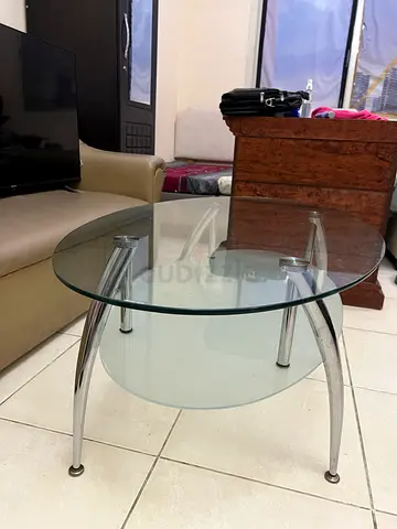Round Glass Coffee Table with Chrome Legs - Good Condition