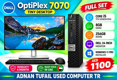 FULLSET DELL OPTIPLEX 7070 TINY INTEL CORE I5 9TH GENERATION RAM 16GB DDR4 SSD DRIVE 256GB NVME M2