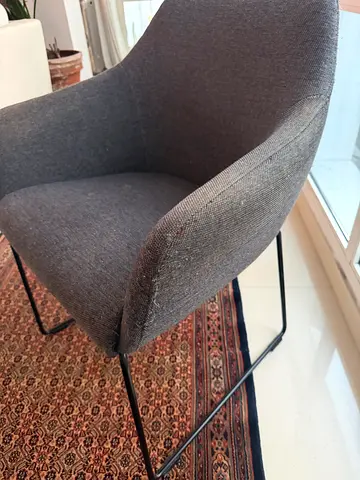 Modern gray fabric lounge chair with metal frame - good condition