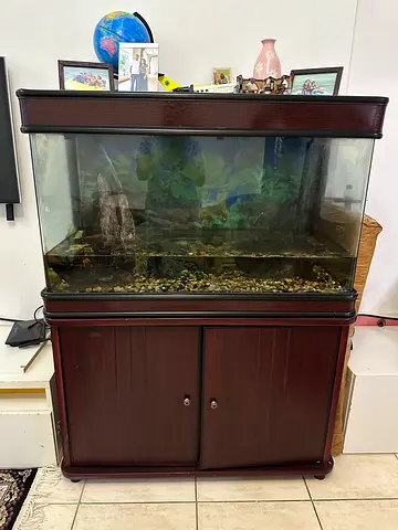 Large Glass Fish Aquarium with Wooden Cabinet & Stand – Good Condition