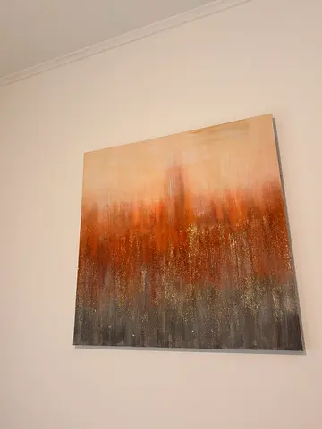Large abstract textured wall painting in warm tones 100cmx100cm