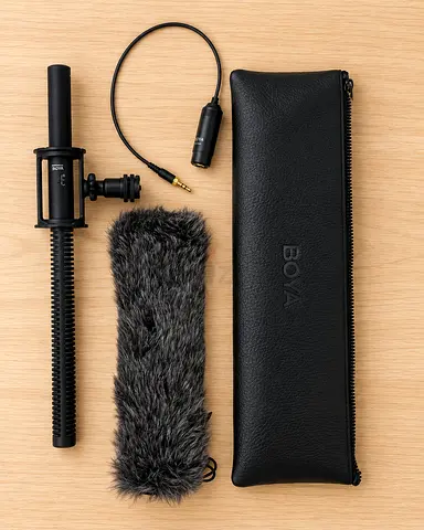 BOYA Professional Shotgun Microphone with Windshield & Accessories