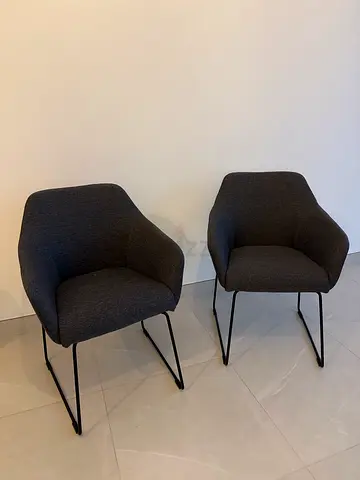 Set of 2 Modern Grey Upholstered Accent Chairs with Metal Legs