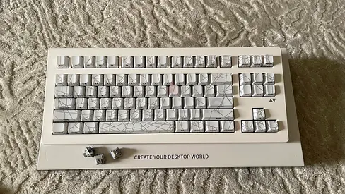 White Mechanical Keyboard with Marble Keycaps — Full Size