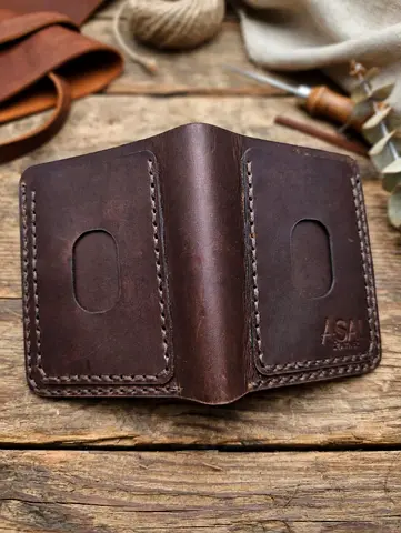 Handmade Wax Pull-Up Brown Leather Minimalist Bifold Wallet