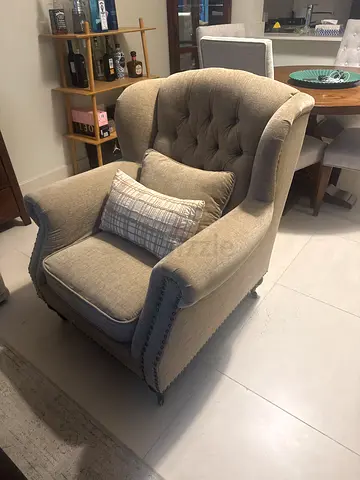 Large Tufted Accent Armchair with Nailhead Trim - Beige