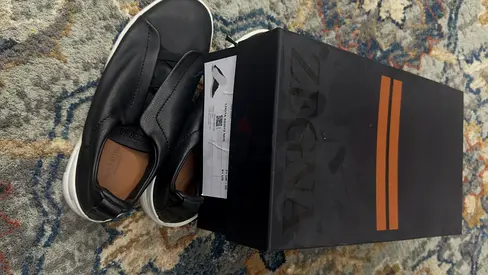 Black zegna-leather sneakers (men's) - size 7uk 8is, like new