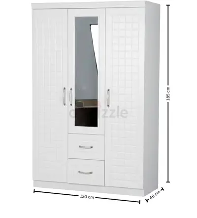 White 3-Door Wardrobe with Mirror for Sale