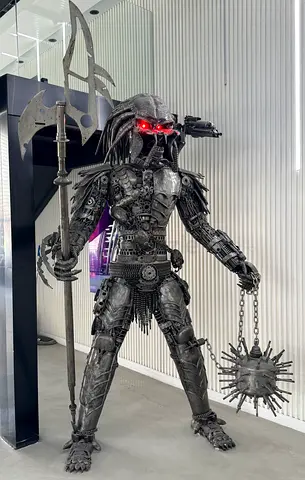 Large Recycled Metal Predator Sculpture with LED Eyes