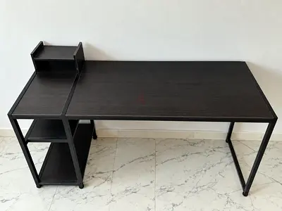Dark Wood Office Desk (Great for PC) with Attached Shelving - Good Condition