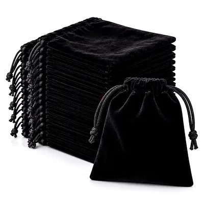 Set of Black Velvet Drawstring Pouches (50 pcs) - Jewelry Gift Bags