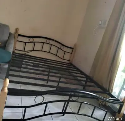 Queen-Size Metal Bed Frame – Decorative Black Design
