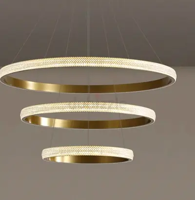 Modern Triple-Ring LED Pendant Light - Gold Finish
