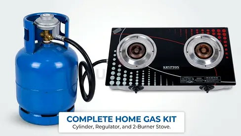 Complete Cooking Set: Krypton 2-Burner Gas Stove + ADNOC Gas Cylinder & ADNOC Regulator Bundle