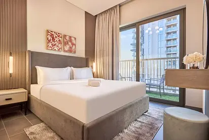 Elegant Furnished Retreat with Balcony Views in The Crest, Sobha Hartland