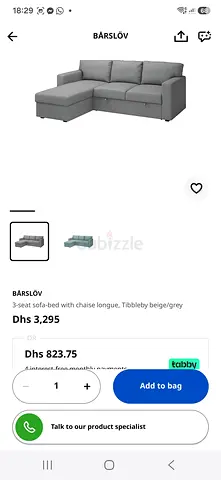 IKEA BÄRSLÖV 3-seat sofa-bed with chaise longue, grey