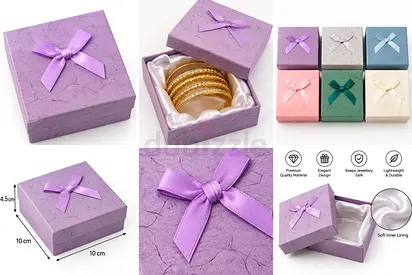 Set of 12 Small Gift Jewelry bangles Boxes with Satin Ribbon - Purple (10x10x4.5cm)