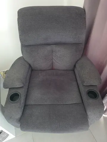 Grey Fabric Recliner Armchair with Cup Holders - used like new