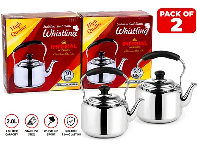 Imperial 2L Stainless Steel Whistling Kettle – Premium Series - Pack of 2