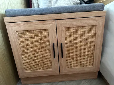 Storage Cabinet with Rattan Doors and Cushion Top