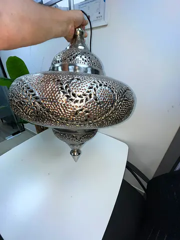 Large Decorative Silver Metal Lantern / Moroccan Style Lamp