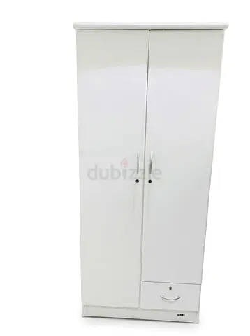 White 2-Door Wardrobe with Drawer - Good Condition