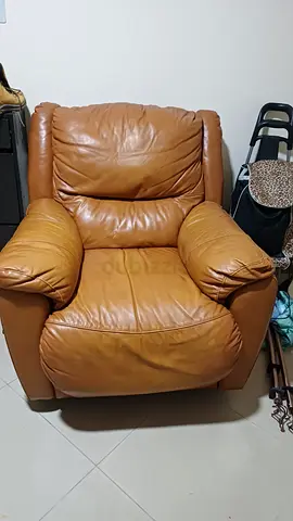 Genuine leather single armchair - tan, good condition
