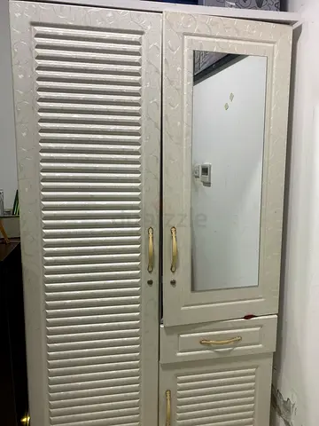 White freestanding wardrobe with mirror - 3 doors Back space damaged for one door