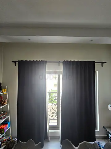 Dark blackout curtains + sheer curtains with curtain rod - excellent condition