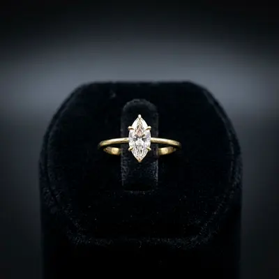 18K Gold Marquise Diamond Ring 0.90 Ct - IGI Certified | Solitaire Engagement Ring