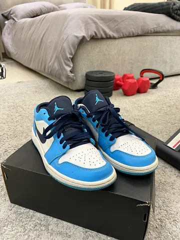 Pre-owned Unisex Original Nike Light Blue and White Jordan 1 Sneakers with original box