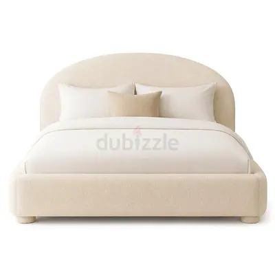 Moon curved headboard super king boucle bed