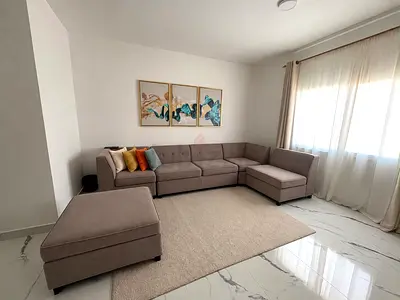Large L-shaped Fabric Corner Sofa with Ottoman - Beige