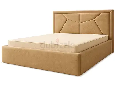 Queen upholstered bed frame with padded headboard - beige