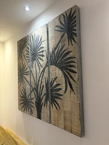 Large tropical palm wall art wooden panel decorative piece
