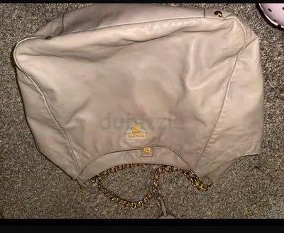 Prada Cream leather Coach shoulder bag with gold chain straps