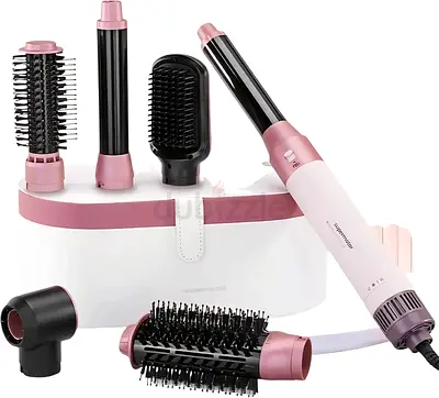 3-in-1 Hair Styler Set: Hair Dryer, Curling Wand & Brush Attachments (Pink)
